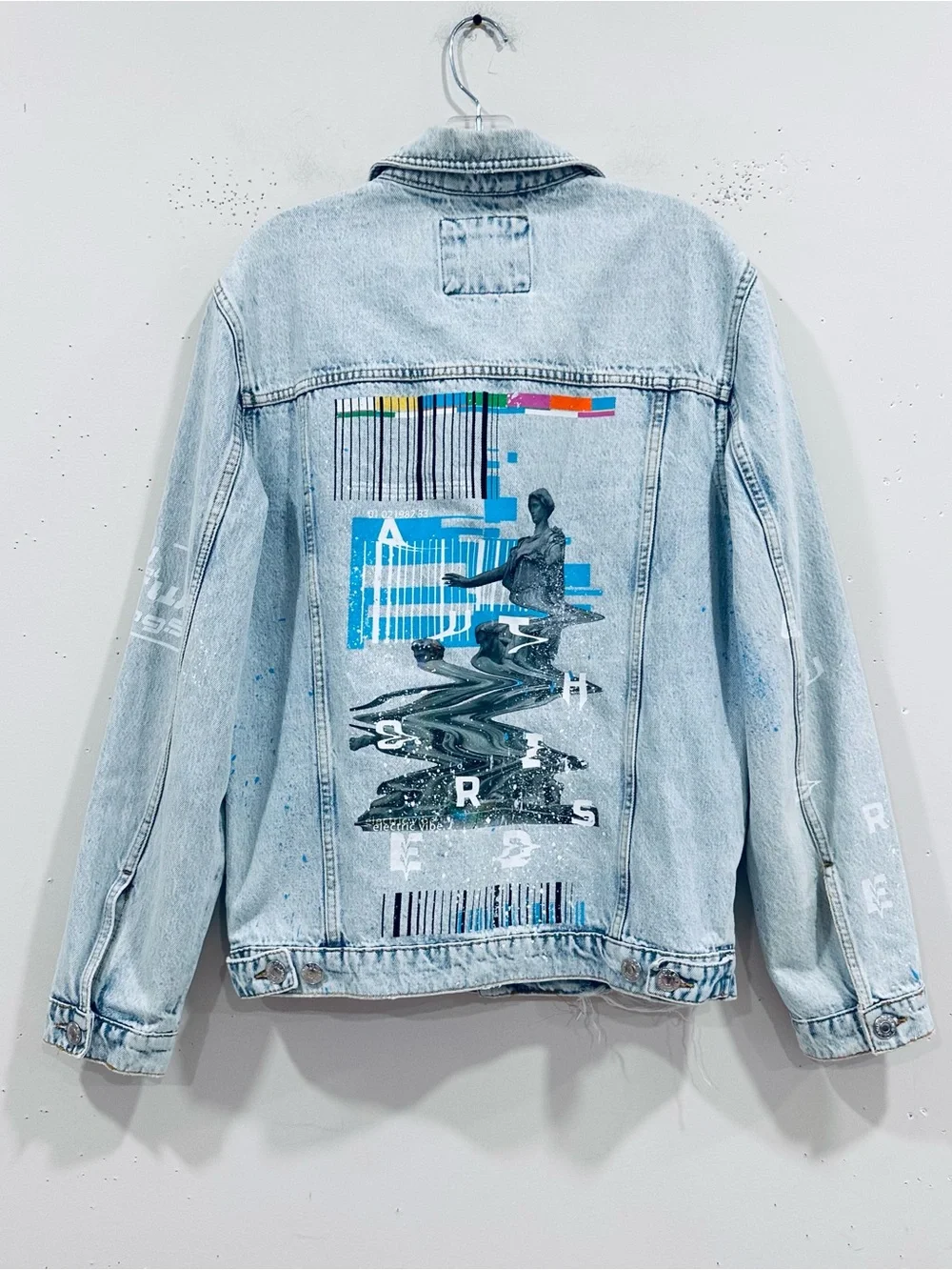 ZARA MAN Limited Edition Distressed Graphic Denim Jacket Men's S